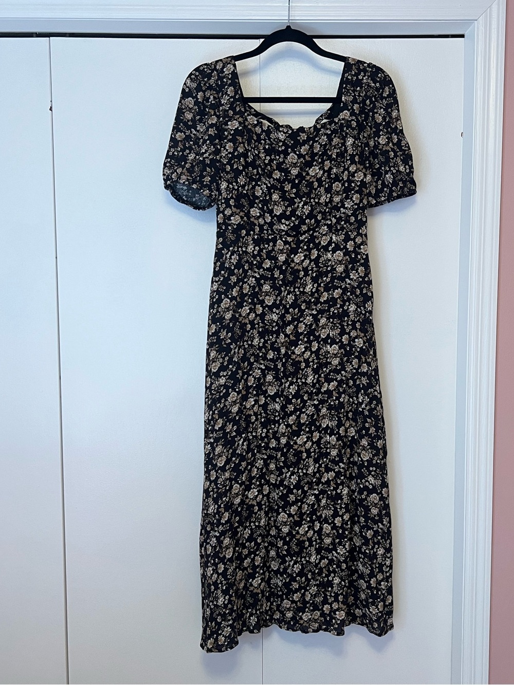 Altar'd State Black Midi Dress with Cream Floral Print